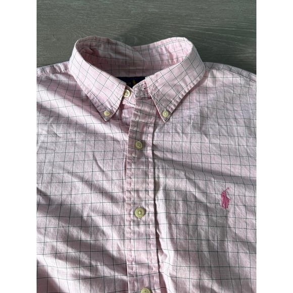 Ralph Lauren Mens Pink Plaid Check Button Down Shirt Long Sleeve Large Pink Pony - Picture 1 of 12